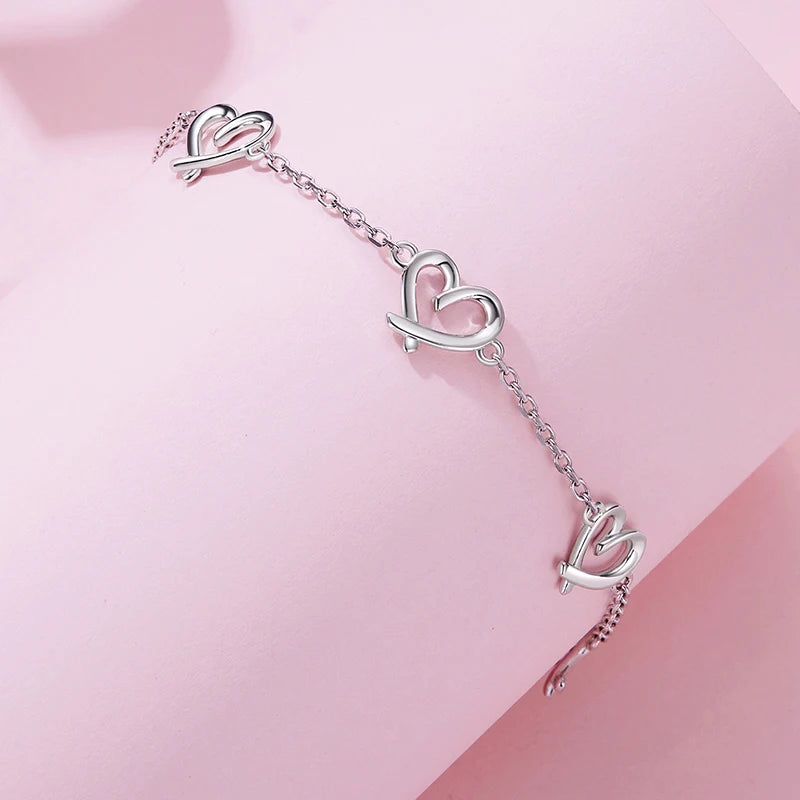 Bracelet Maillons Cœur en Argent 925