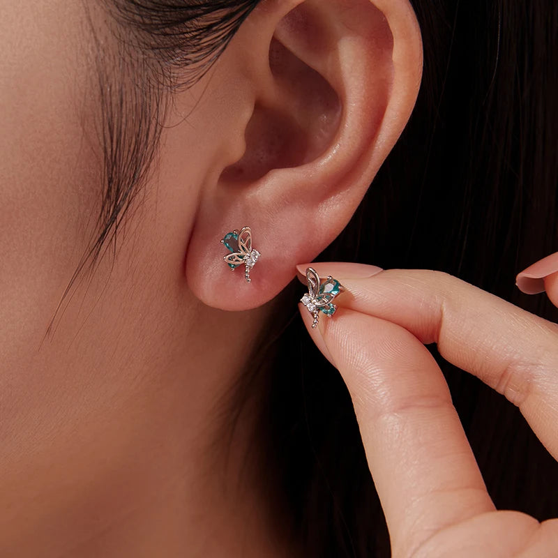 Boucles d'Oreilles Puces Libellule en Argent 925