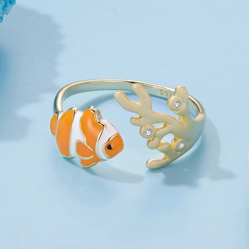 Bague Ajustable Poisson-Clown en Argent 925