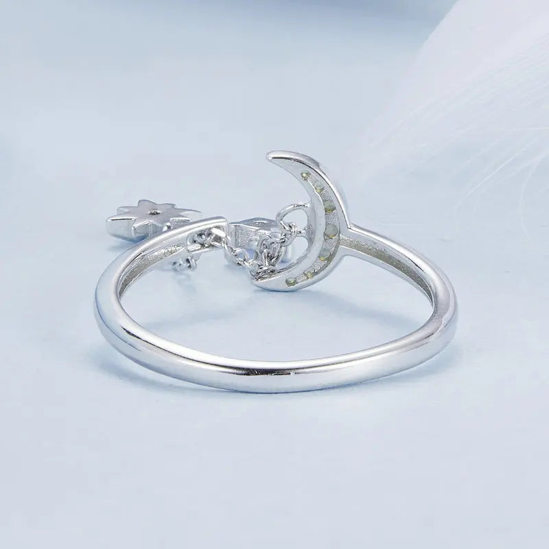 Bague Chaîne Étoile et Lune en Argent 925