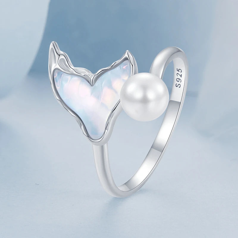 Bague Queue de Poisson et Perle Coquillage en Argent 925