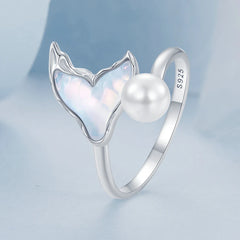 Bague Queue de Poisson et Perle Coquillage en Argent 925