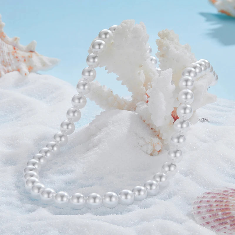 Collier Perles de Coquillage 8mm en Argent 925