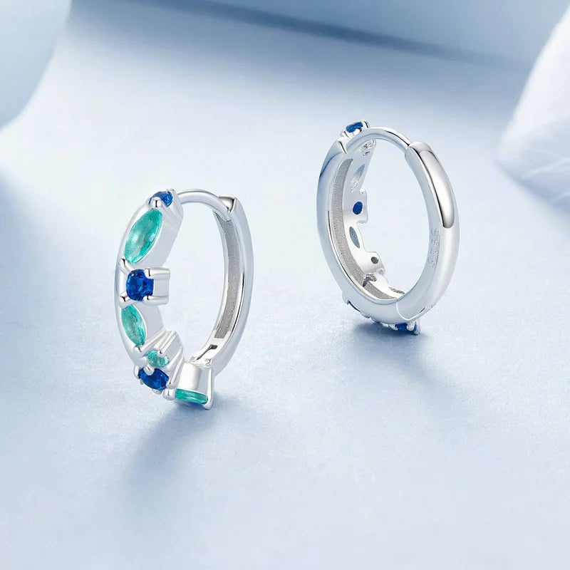 Créoles Pierre Bleu-Vert en Argent 925