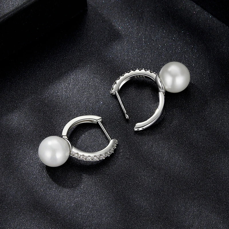 Créoles Perle et Moissanite en Argent 925 avec Certificat