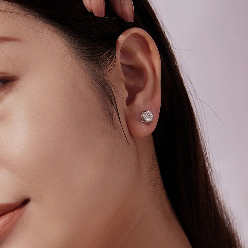 Boucles d'Oreilles Puces Moissanite Taille Carrée 1ct en Argent 925