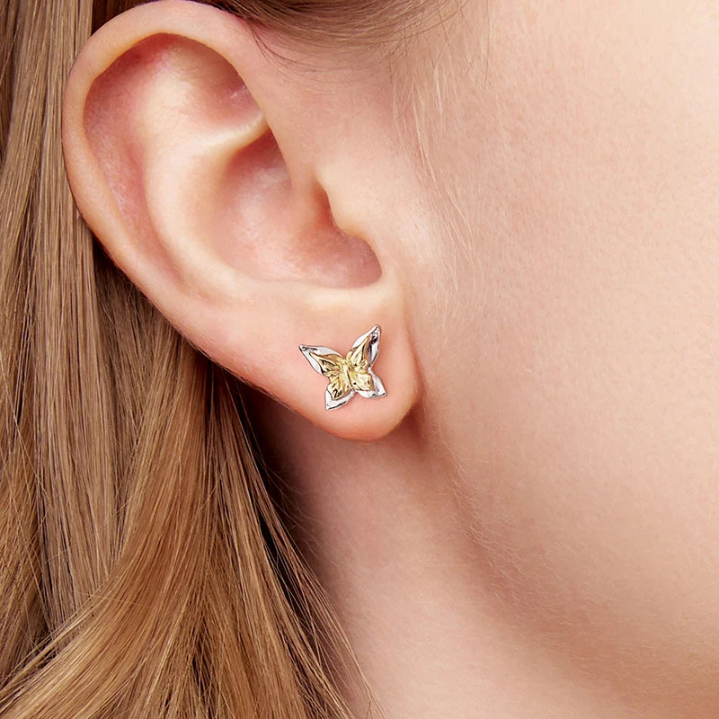 Boucles d'Oreilles Puces Papillon en Argent 925