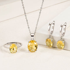 Parure de Bijoux Argent Sterling 925 plaqué or blanc avec collier, boucles d’oreilles et bague ajustable avec zircons jaunes - Photo 2