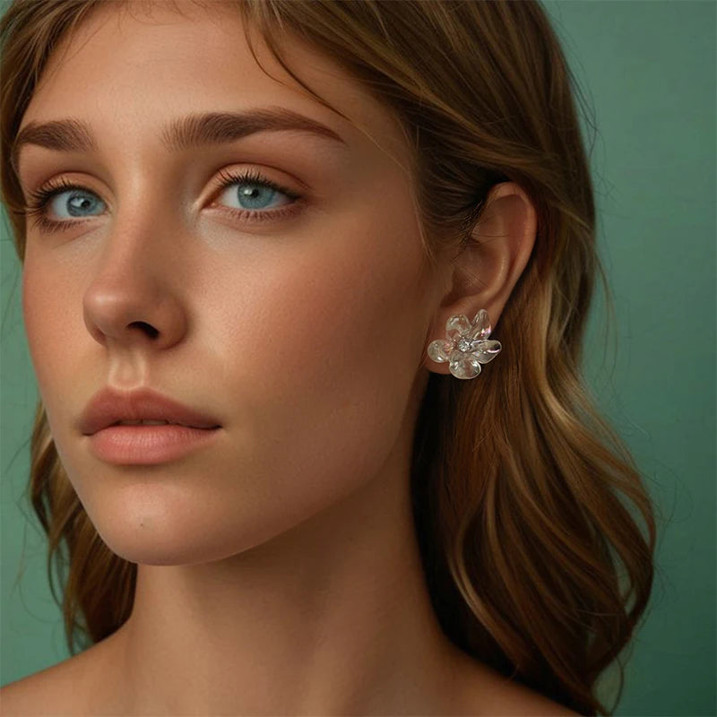 Boucles d'Oreilles Puces Fleur Fraîche en Argent 925