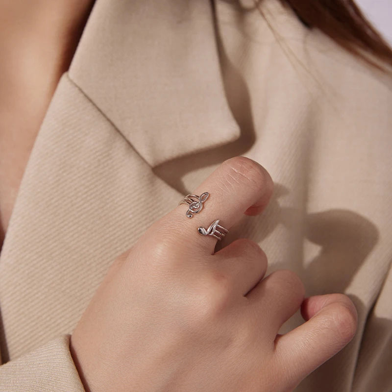 Bague Ajustable Note de Musique en Argent 925