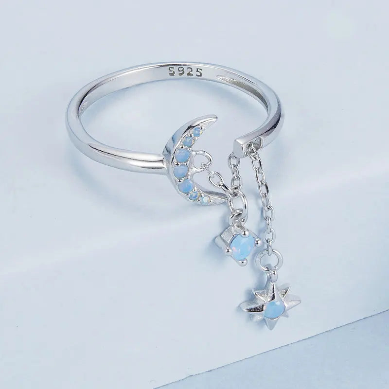 Bague Chaîne Étoile et Lune en Argent 925