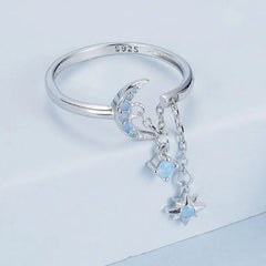 Bague Chaîne Étoile et Lune en Argent 925