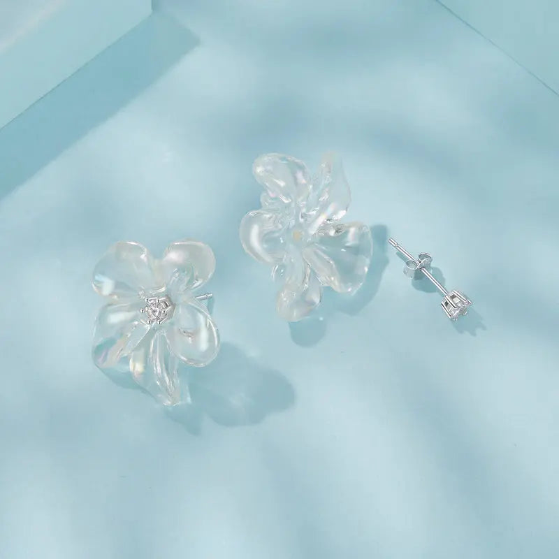 Boucles d'Oreilles Puces Fleur Fraîche en Argent 925