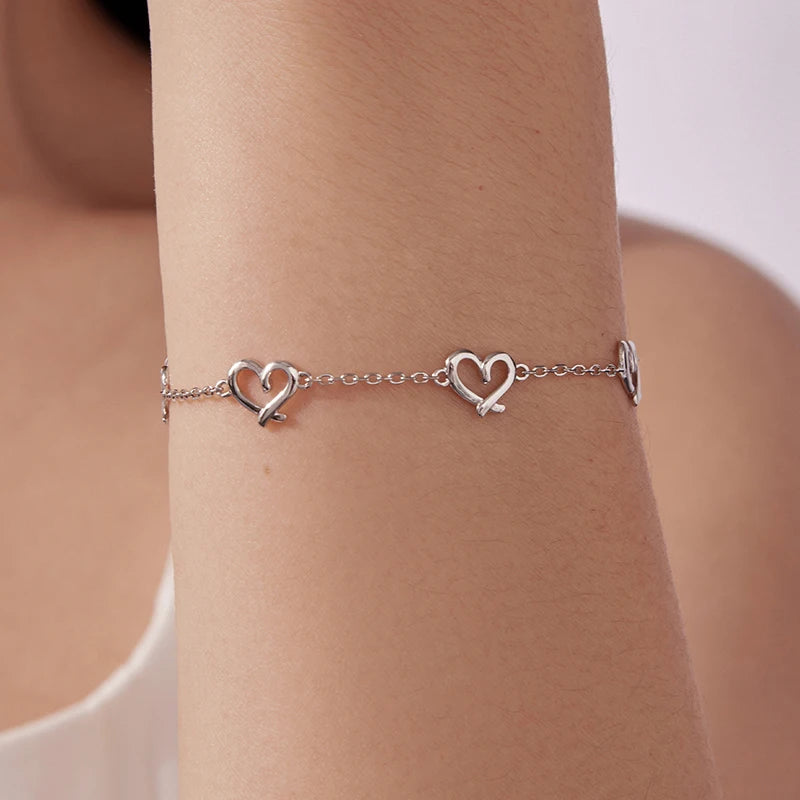 Bracelet Maillons Cœur en Argent 925