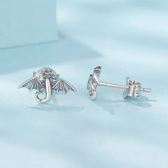 Boucles d'Oreilles Puces Mini Dragon Volant en Argent 925