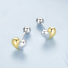 Boucles d'Oreilles Puces Traversantes Cœur Bicolore en Argent 925