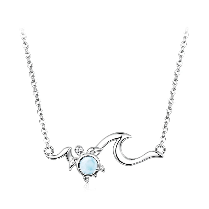 Collier Tortue Vague Larimar en Argent 925