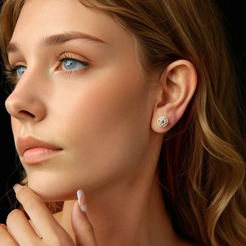 Boucles d'Oreilles Puces Moissanite 1ct en Argent 925 avec Certificats