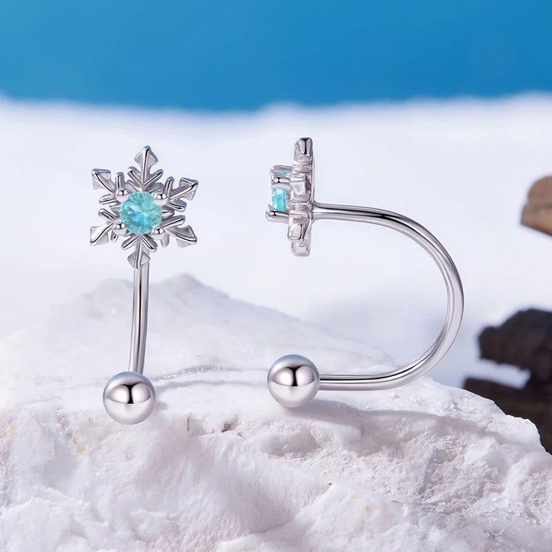 Boucles d'Oreilles Traversantes Flocon de Neige en Argent 925