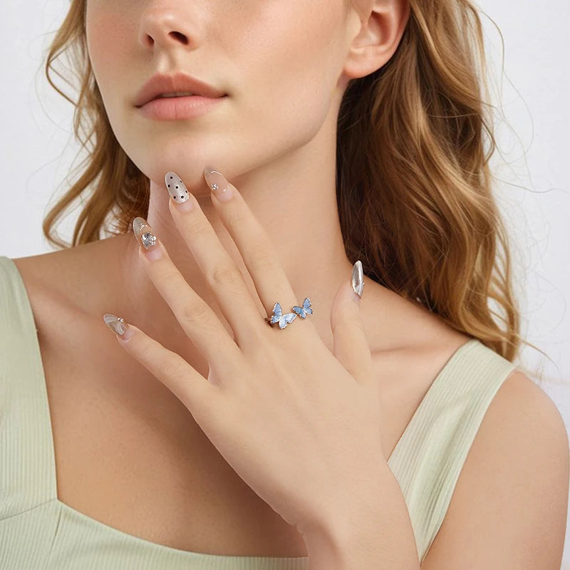 Bague Papillon Bleu en Argent 925