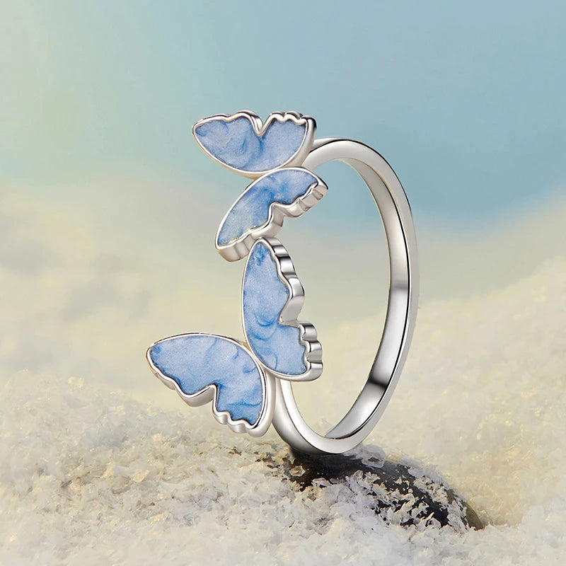 Bague Papillon Bleu en Argent 925