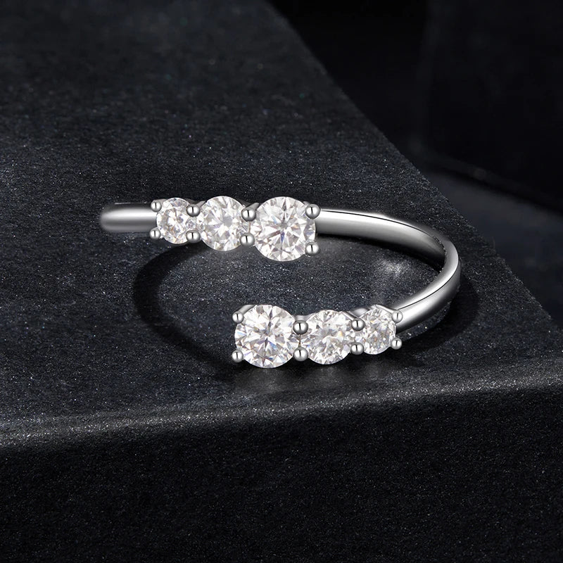 Bague Ajustable Moissanite Étincelante en Argent 925 avec Certificat