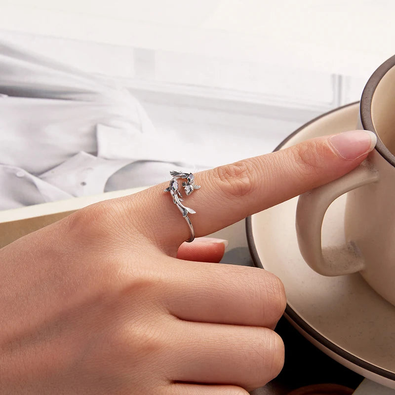 Bague Ajustable Signe Poissons en Argent 925