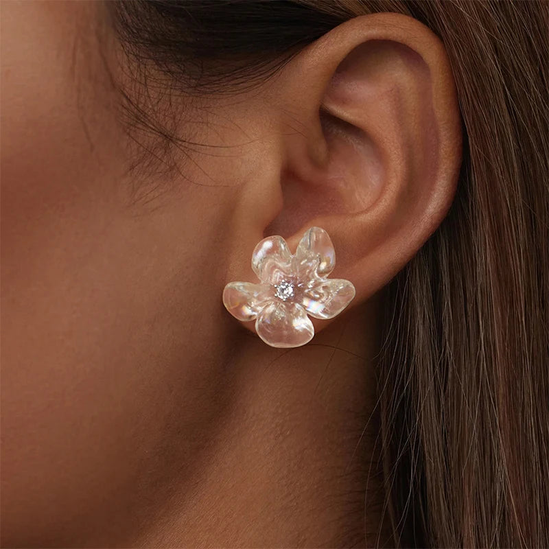 Boucles d'Oreilles Puces Fleur Fraîche en Argent 925