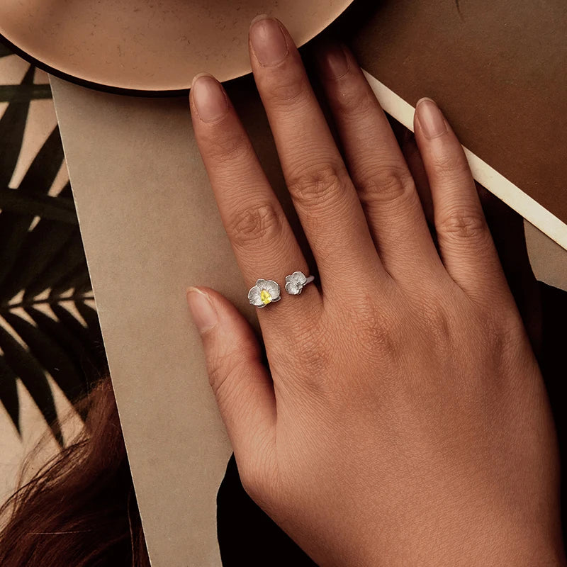 Bague Ajustable Orchidée Phalaenopsis en Argent 925