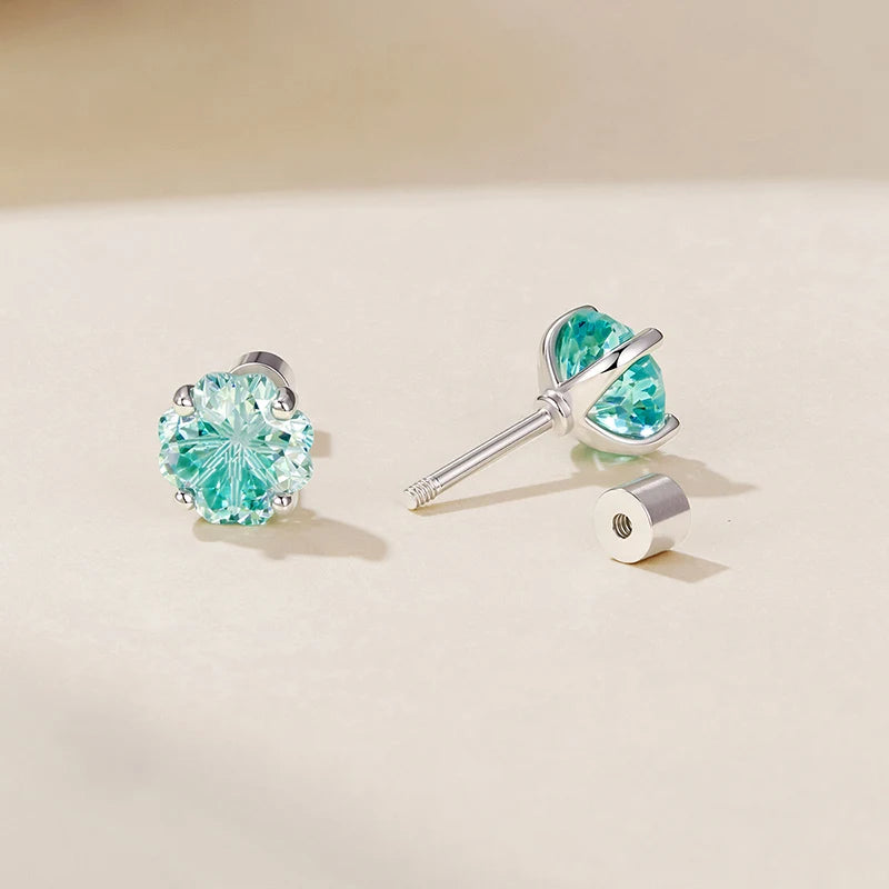 Boucles d'Oreilles Puces Trèfle Vert Scintillant en Argent 925