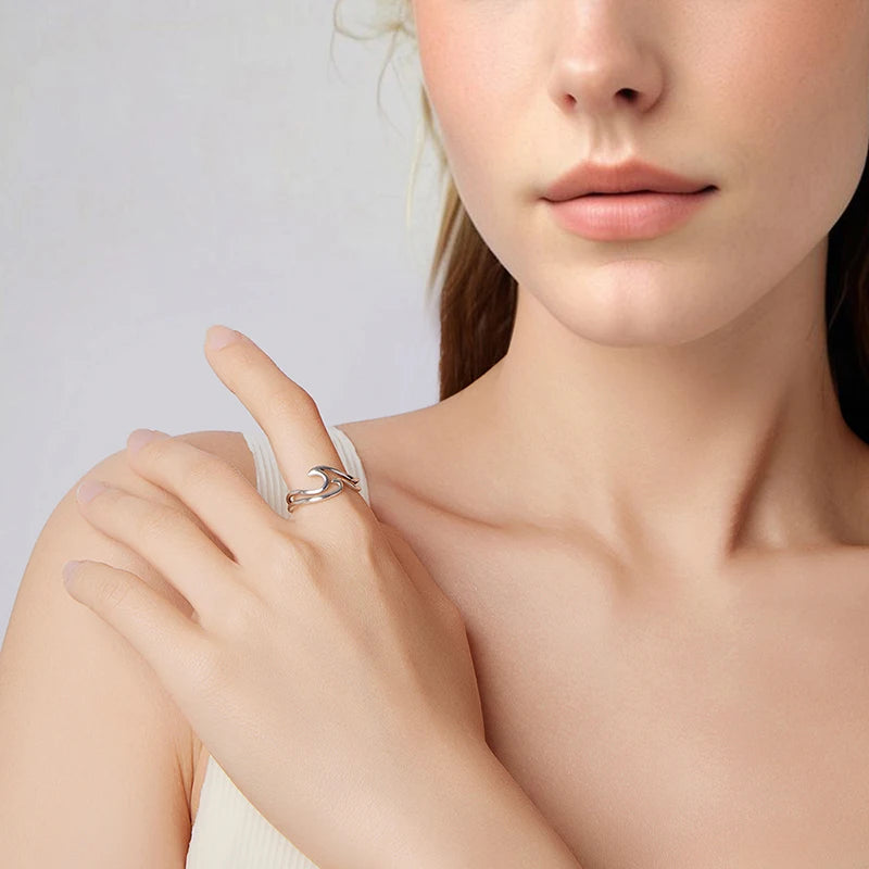 Bague Double Rang Vague Océan en Argent 925