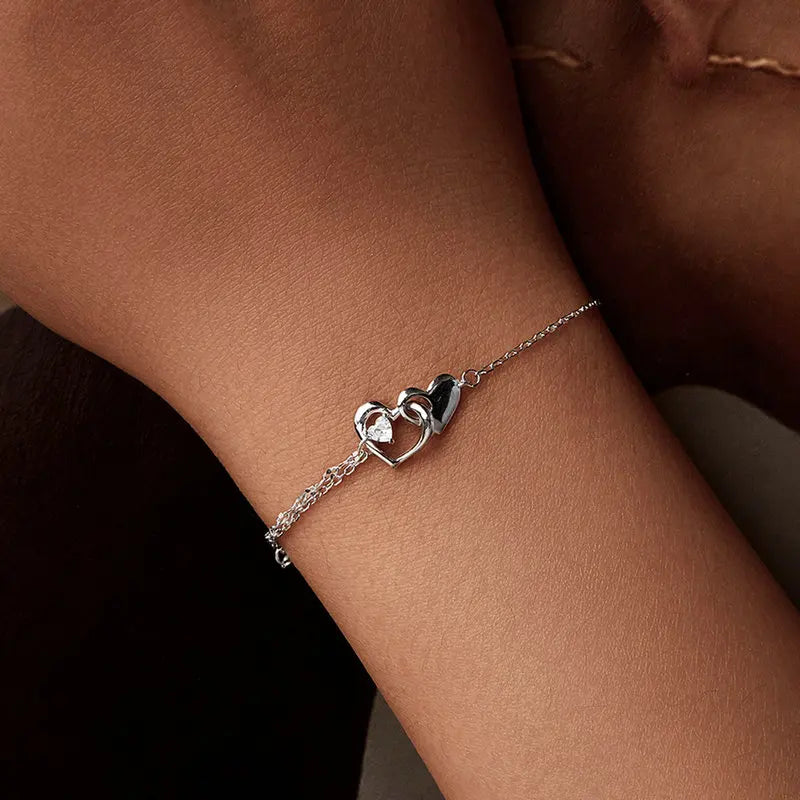 Bracelet Double Cœur en Argent 925