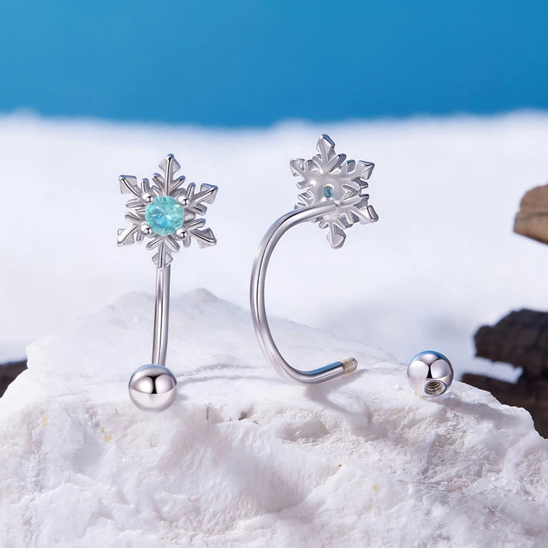 Boucles d'Oreilles Traversantes Flocon de Neige en Argent 925