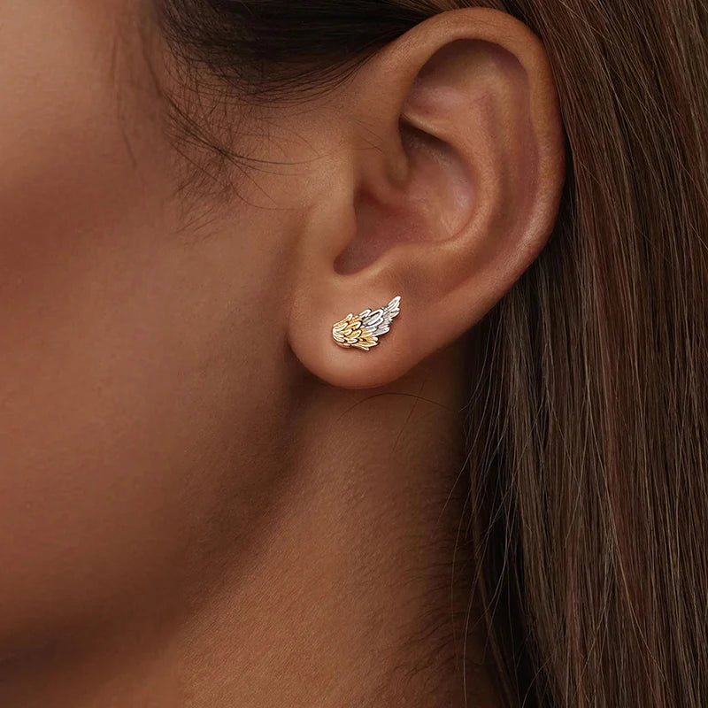 Boucles d'Oreilles Puces Ailes Or et Argent en Argent 925