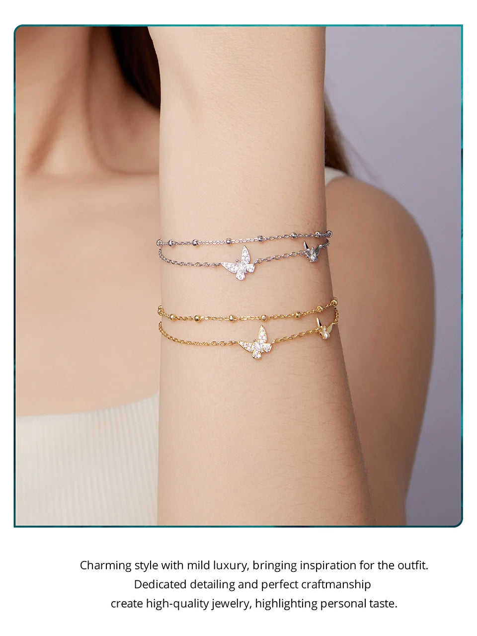 Bracelet Papillon Double Rang en Argent 925