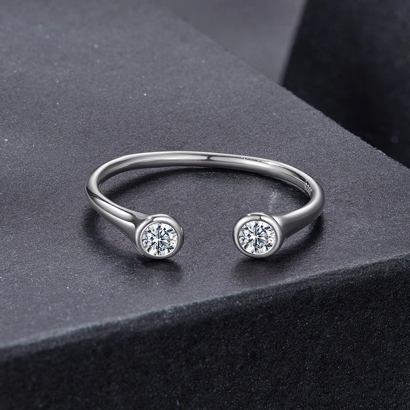 Bague Ajustable Moissanite 0,1ct en Argent 925 avec Certificat