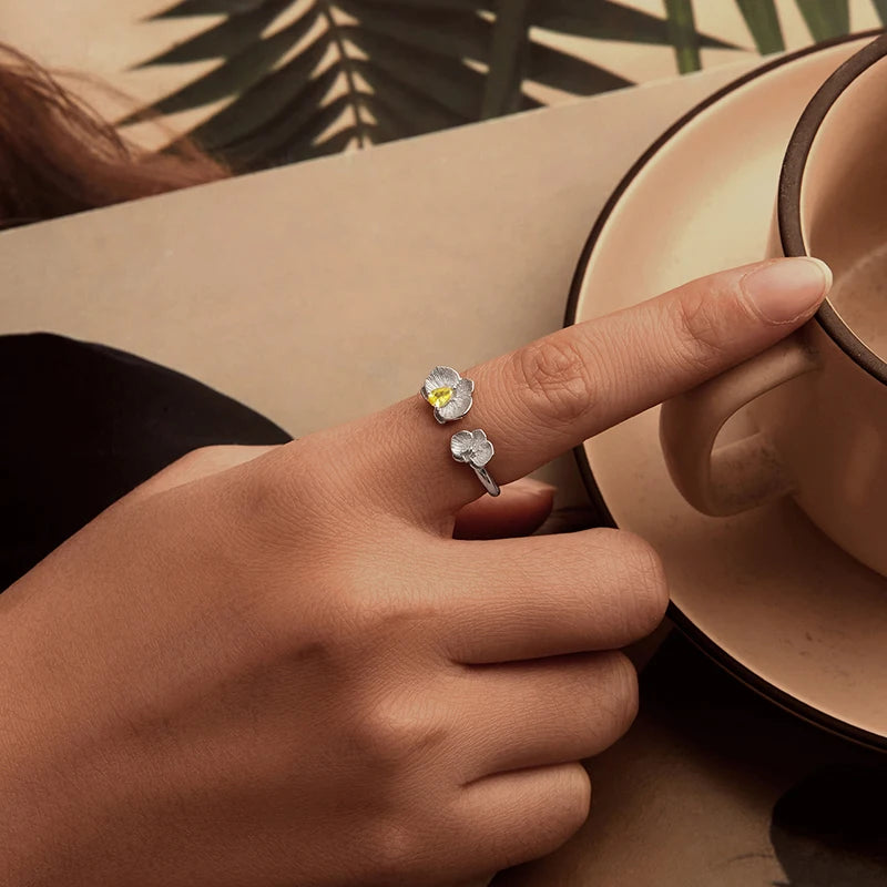 Bague Ajustable Orchidée Phalaenopsis en Argent 925
