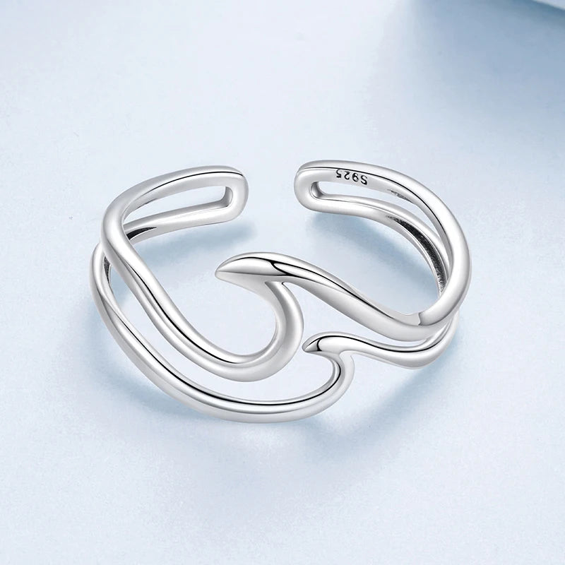 Bague Double Rang Vague Océan en Argent 925