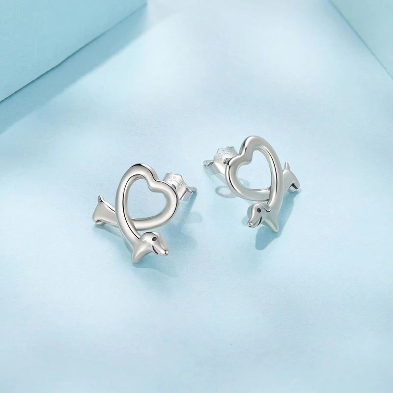Boucles d'Oreilles Puces Chien Teckel en Argent 925