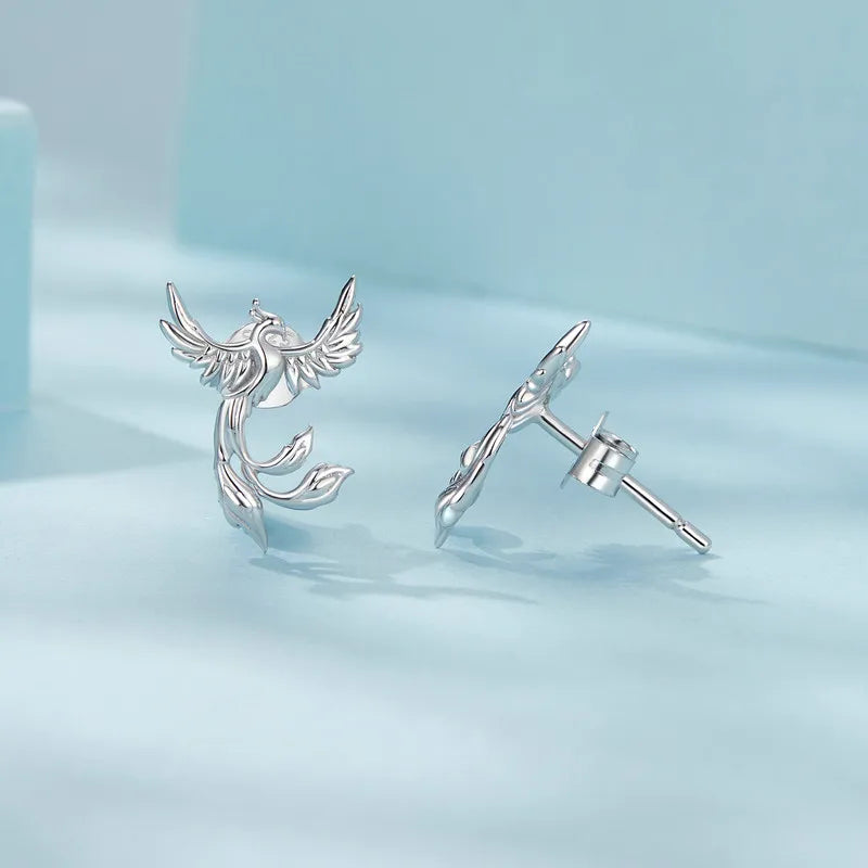 Boucles d'Oreilles Puces Phénix en Argent 925