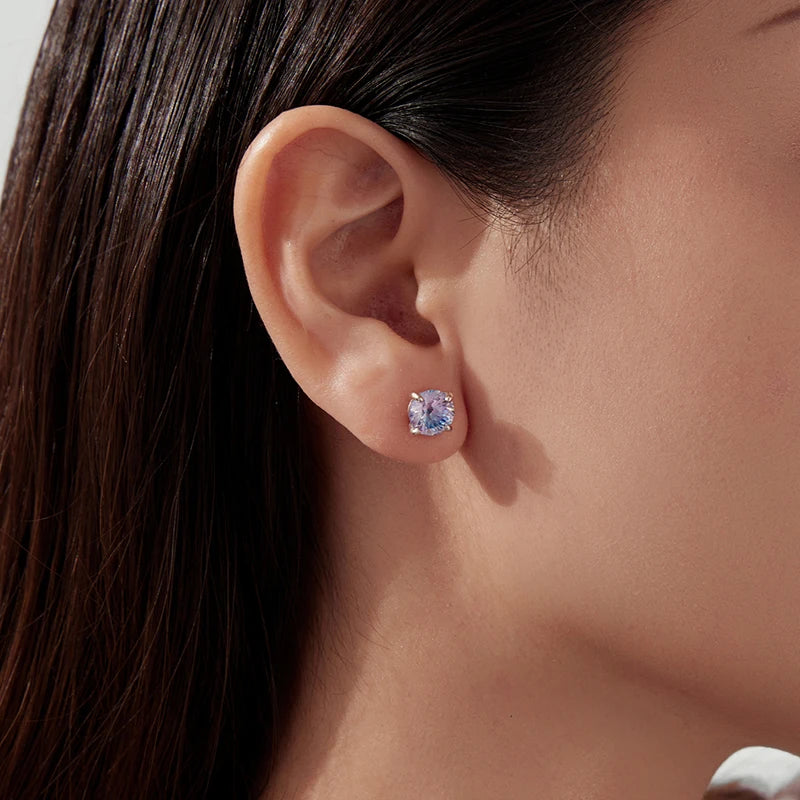 Boucles d'Oreilles Puces Pierre Feu d'Artifice en Argent 925
