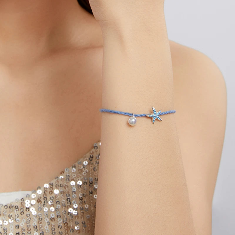 Bracelet Perles Coquillage et Étoile de Mer en Argent 925