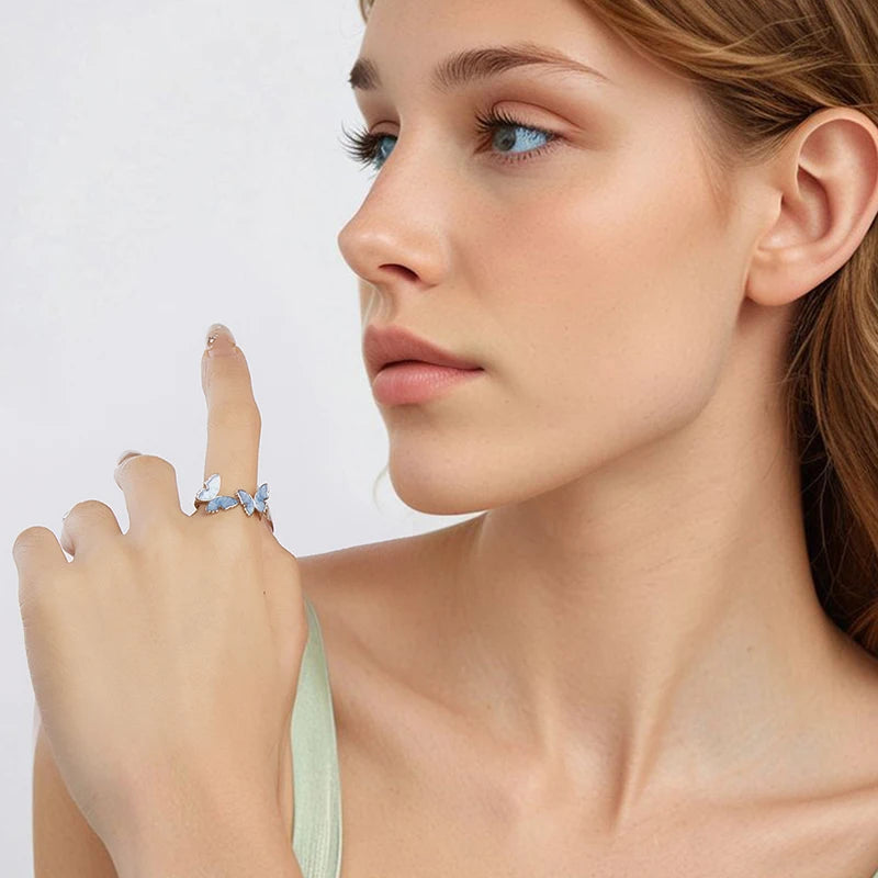 Bague Papillon Bleu en Argent 925