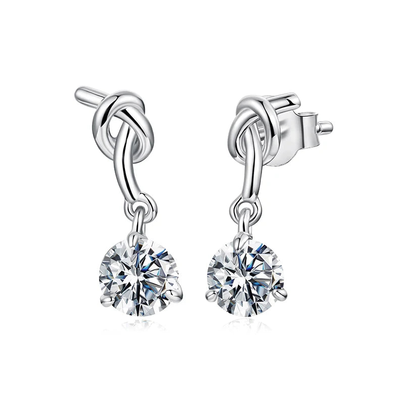 Boucles d'Oreilles Puces Nœud Moissanite en Argent 925 avec Certificats