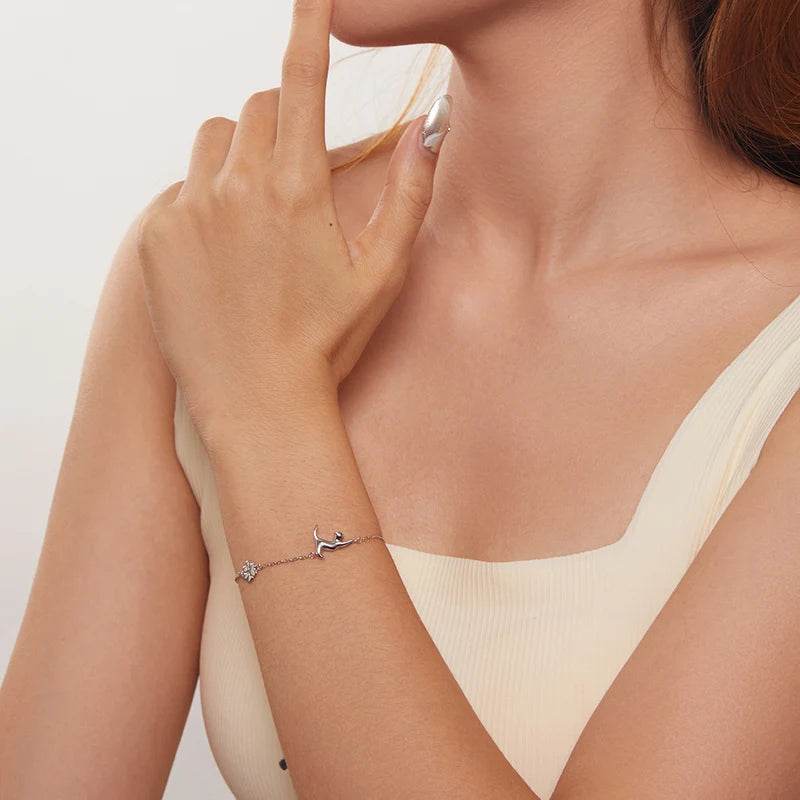 Bracelet à Breloque Chat en Argent 925