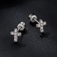 Boucles d'Oreilles Puces Croix en Argent 925 avec Certificat