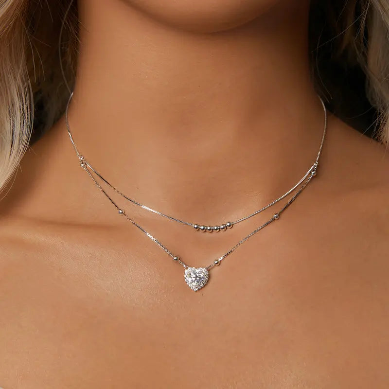 Collier Moissanite Double Rang en Argent 925 avec Certificat