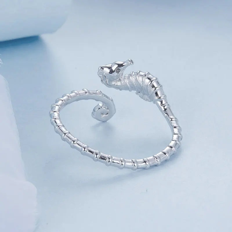 Bague Ajustable Hippocampe en Argent 925