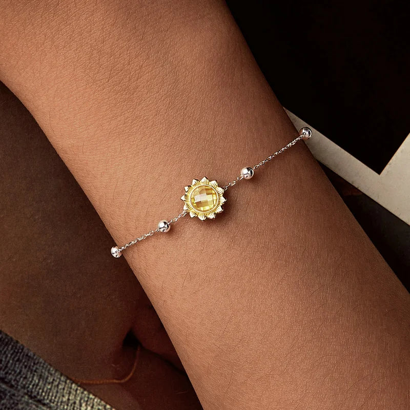 Bracelet à Breloque Tournesol en Argent 925