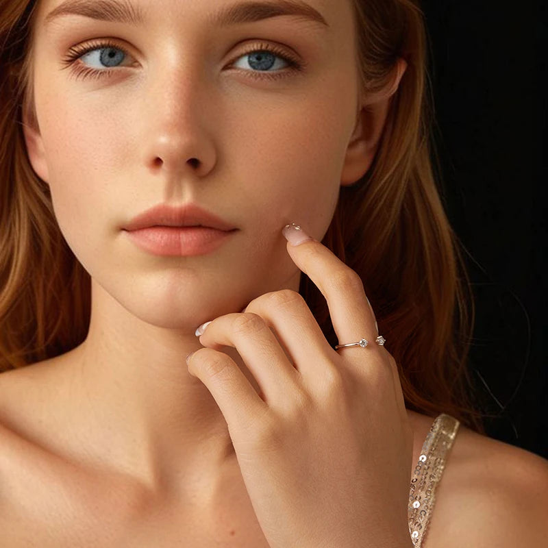 Bague Ajustable Moissanite Délicate en Argent 925 avec Certificat